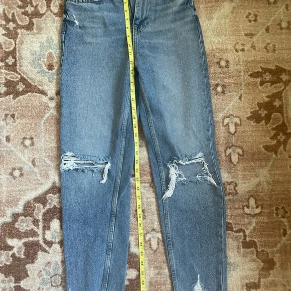 Zara Blue Distressed Straight Leg Jeans - Picture 5 of 7